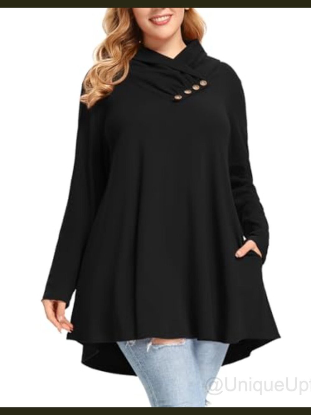 LARACE Cowl Neck Plus Size Sweatshirt Tunic with Pockets
